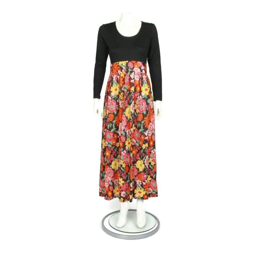 FRITZI OF CALIFORNIA Vintage Floral Maxi Long Sleeve Mod 1970's Dress sz M /762